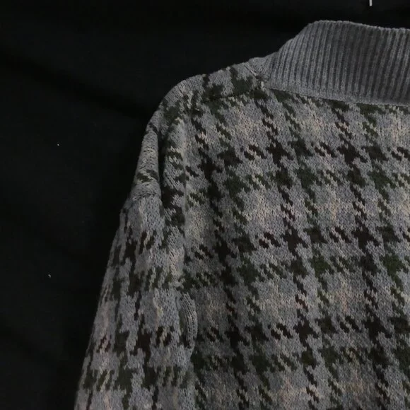 Heavy Wool Blend Houndstooth Button-Up Cardigan | xl - extra large | V-Neck - Picture 9 of 15